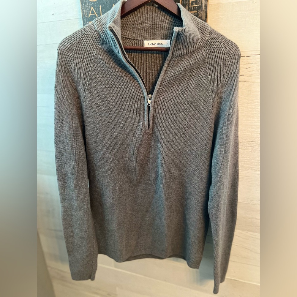 Calvin Klein Men's 3/4 Zip-Up Cotton Knit Gray Sweater